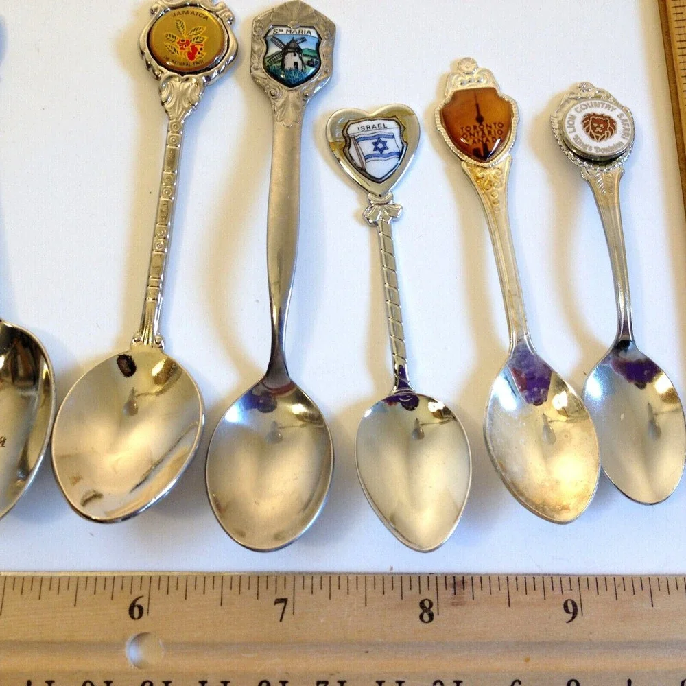 Vintage Lot of 8 Collectible Souvenir Spoons Countries Cities Canada Jamaca ++